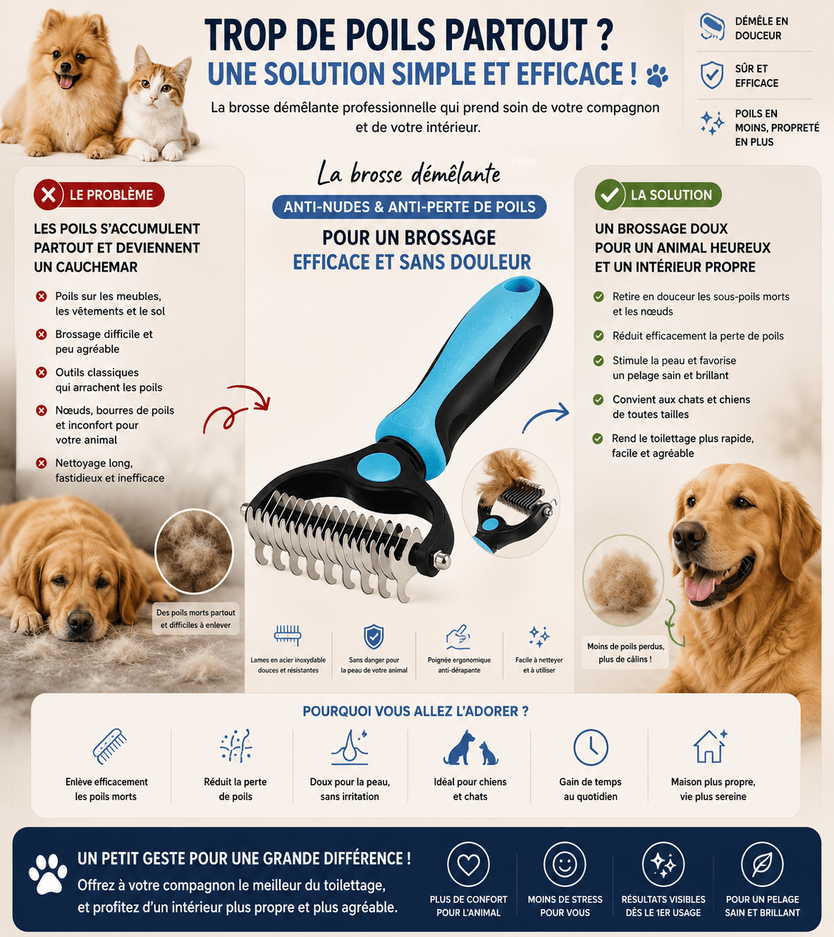 brosse anti- noeuds pour animaux