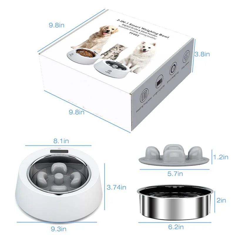 EUR PET Smart Pet Dog Food Slow Feeder Food Stainless Steel Dog Bowl with Digital Weighing