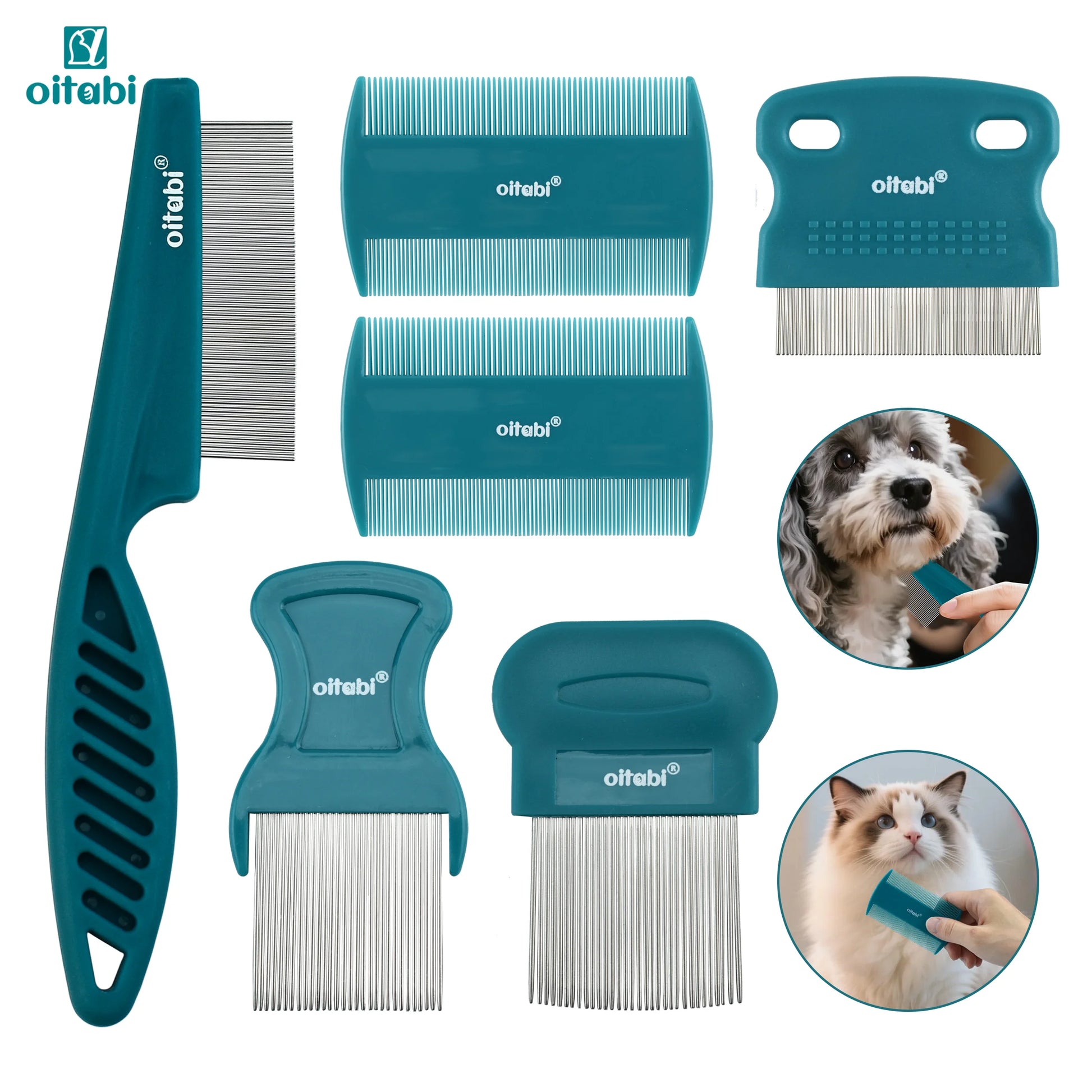 3/4/5/6Pcs Dog Grooming Comb Set, Pet Flea Lice Stainless Steel Cat Combs, 2-In-1 Double Sided Dogs Tear Stain Remover