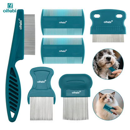 3/4/5/6Pcs Dog Grooming Comb Set, Pet Flea Lice Stainless Steel Cat Combs, 2-In-1 Double Sided Dogs Tear Stain Remover